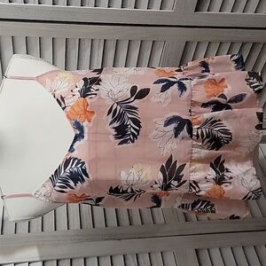 a.new.day Womens Floral Pink Ruffle Top With Spaguetti Straps Size Small
